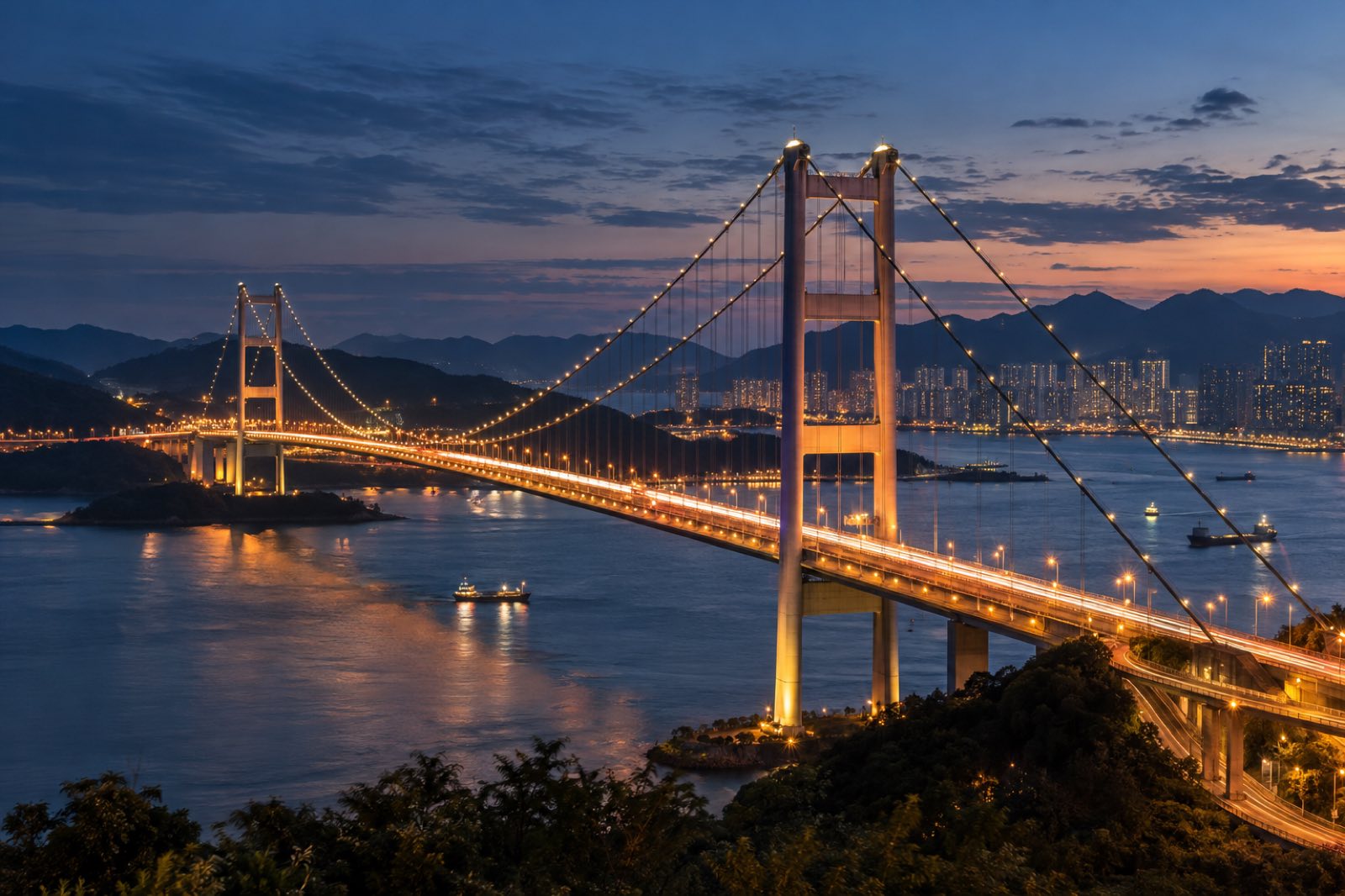 Tsing Ma Bridge at dusk